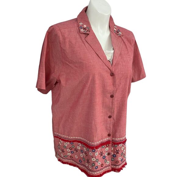 Bobbie Brooks Shirt Womens Size 20W Red 2X Embroidered Floral Work Office Casual - Picture 13 of 16